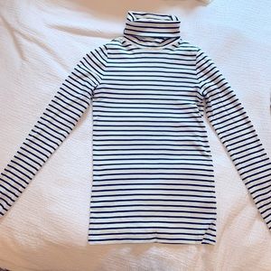 Jcrew Green and White striped turtleneck
